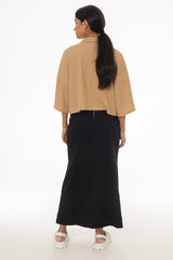 Black Godet Denim Maxi Skirt