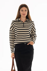 Black Half Zip Striped Sweatshirt