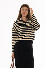 Black Half Zip Striped Sweatshirt