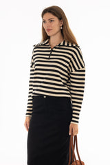Black Half Zip Striped Sweatshirt