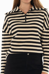 Black Half Zip Striped Sweatshirt