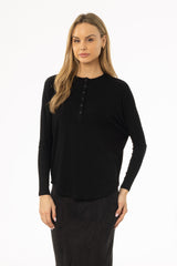 Black Henley Dolman T-Shirt