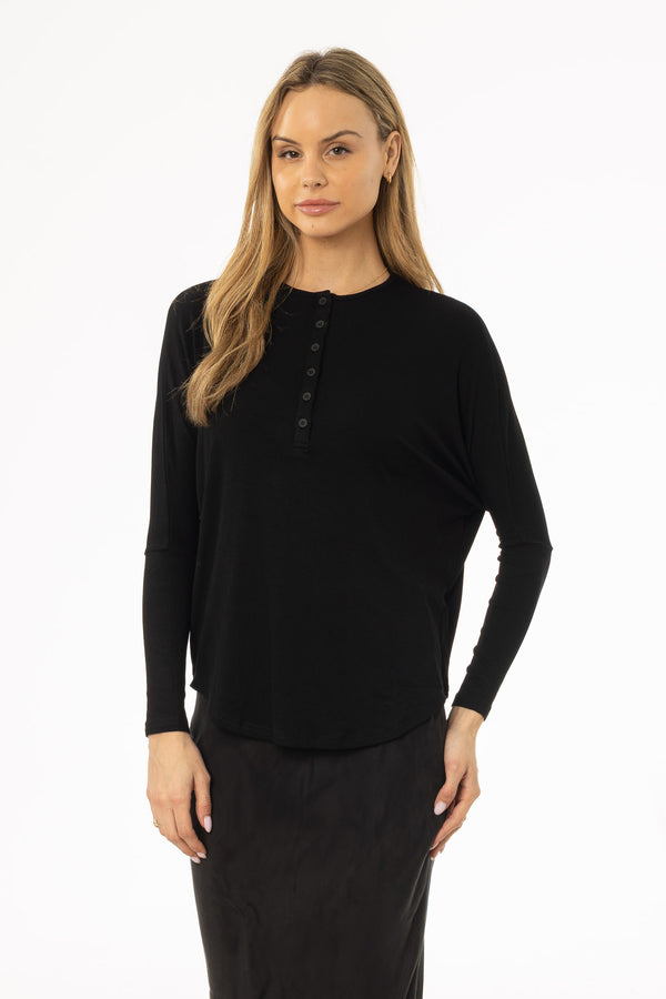 Black Henley Dolman T-Shirt