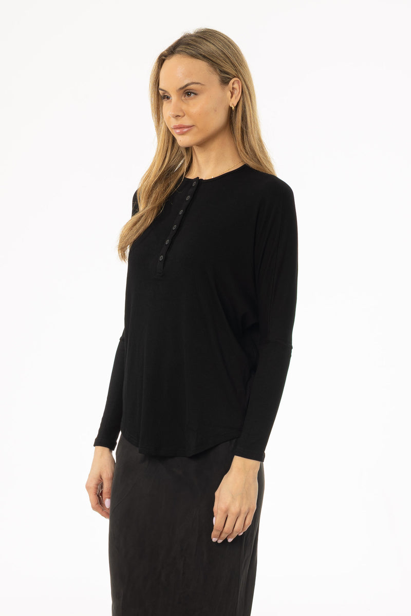 Black Henley Dolman T-Shirt