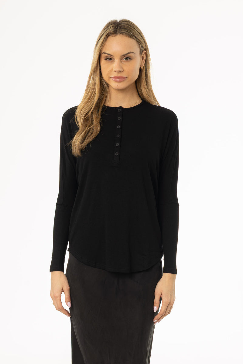 Black Henley Dolman T-Shirt