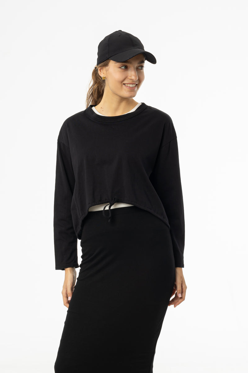 Black High Low Drawstring Tee