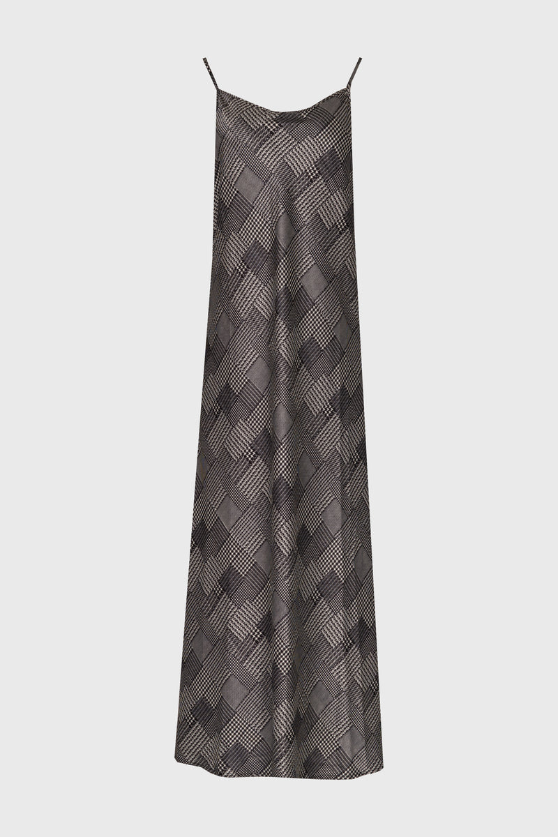 Black Houndstooth Printed Slip Dress