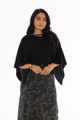 Black Knit Capelet Top