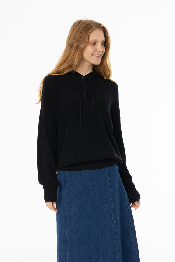 Black Knit Hoodie Sweater