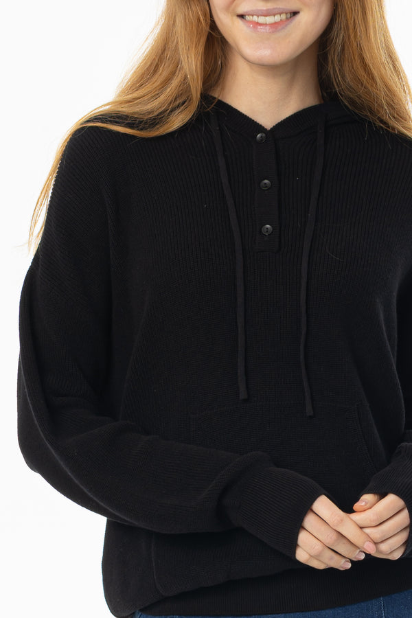 Black Knit Hoodie Sweater