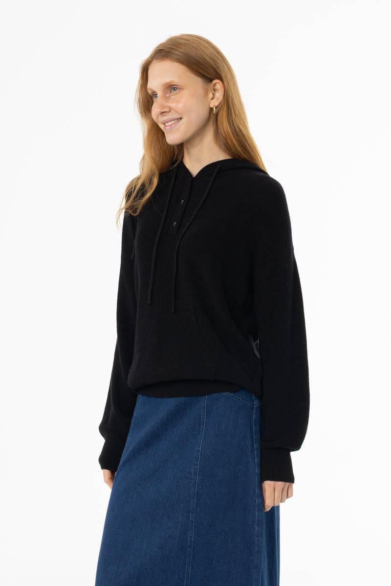 Black Knit Hoodie Sweater