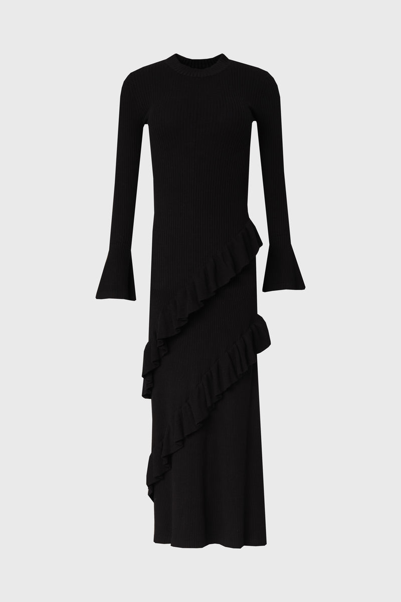 Black Ruffle Knit Dress