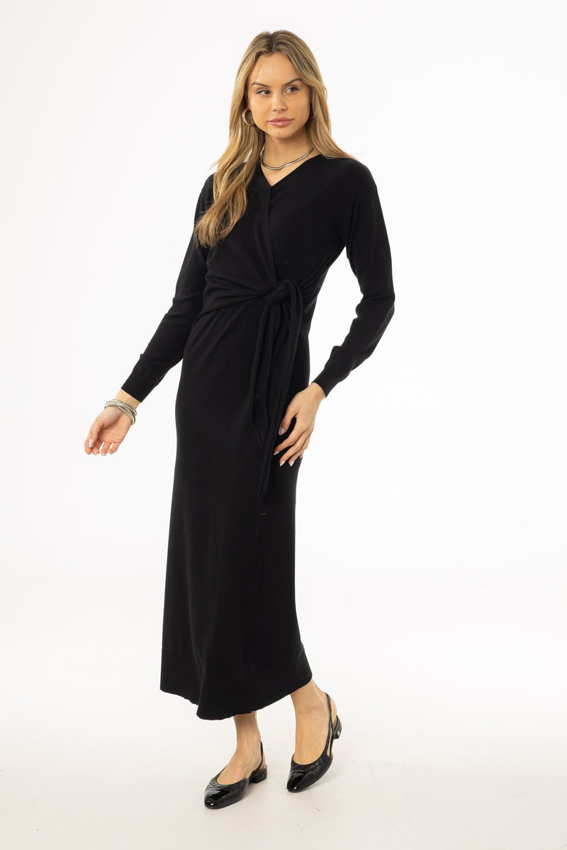 Black Side Tie Knit Maxi Dress