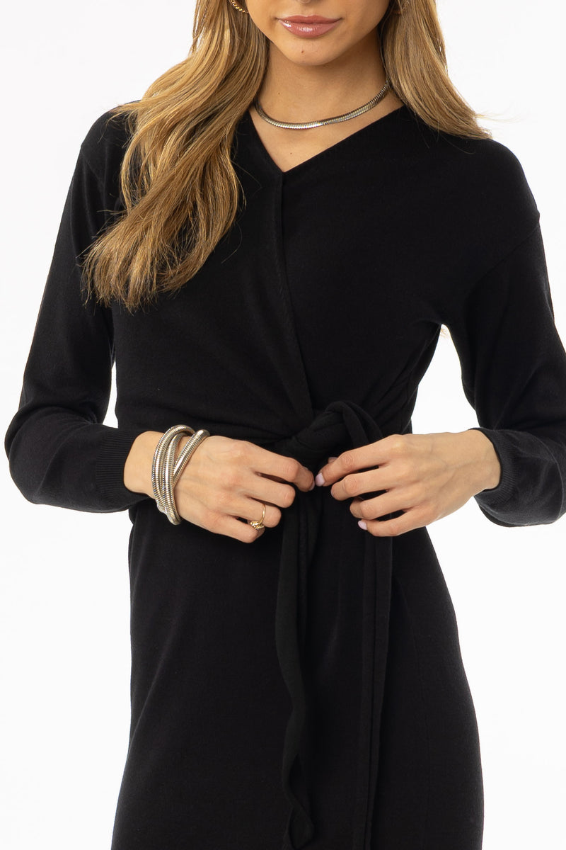 Black Side Tie Knit Maxi Dress