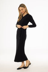 Black Side Tie Knit Maxi Dress