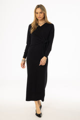 Black Side Tie Knit Maxi Dress