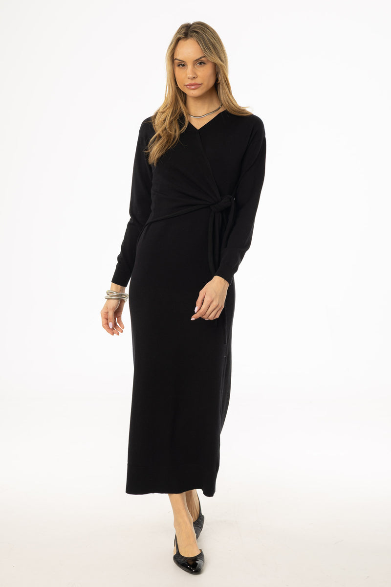Black Side Tie Knit Maxi Dress