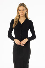 Black Knit V-Neck Cardi
