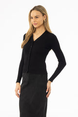 Black Knit V-Neck Cardi