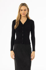 Black Knit V-Neck Cardi