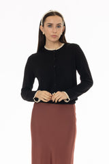 Black Lace Trim Knit Cardigan