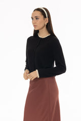 Black Lace Trim Knit Cardigan