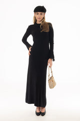 Black Lace Trim Knit Maxi Dress