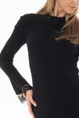Black Lace Trim Knit Maxi Dress