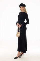 Black Lace Trim Knit Maxi Dress