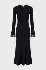 Black Lace Trim Knit Maxi Dress