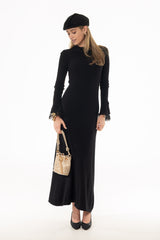 Black Lace Trim Knit Maxi Dress