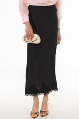Black Lace Trim Slip Skirt