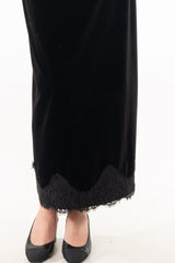 Black Lace Trim Velvet Maxi Skirt