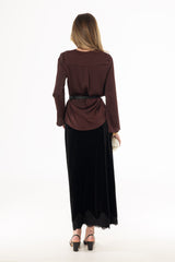 Black Lace Trim Velvet Maxi Skirt