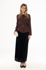 Black Lace Trim Velvet Maxi Skirt