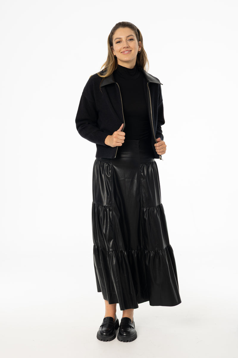 Black Layered Faux Leather Skirt