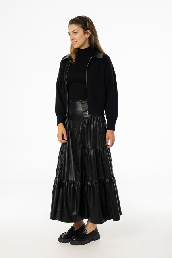 Black Layered Faux Leather Skirt