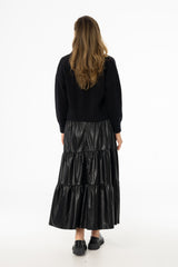 Black Layered Faux Leather Skirt