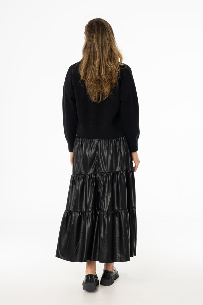 Black Layered Faux Leather Skirt