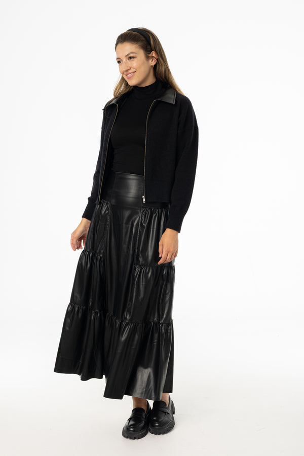 Black Layered Faux Leather Skirt