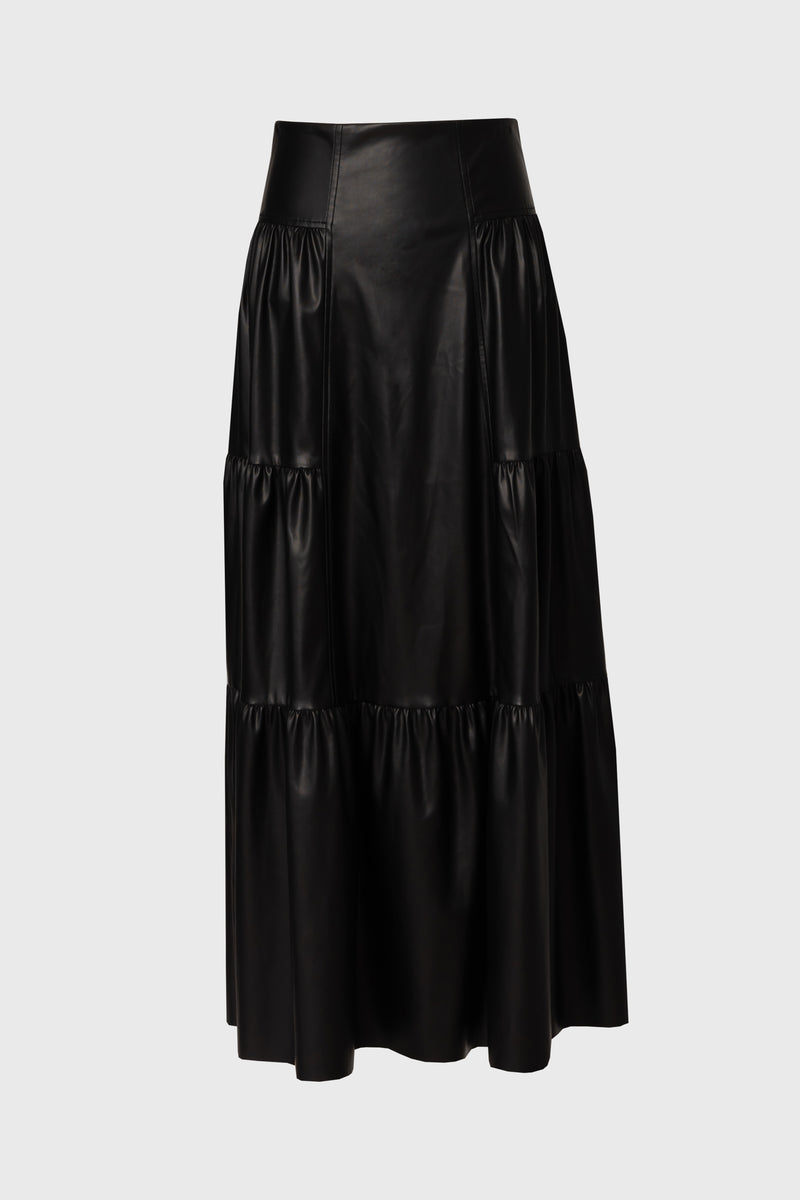 Black Layered Faux Leather Skirt