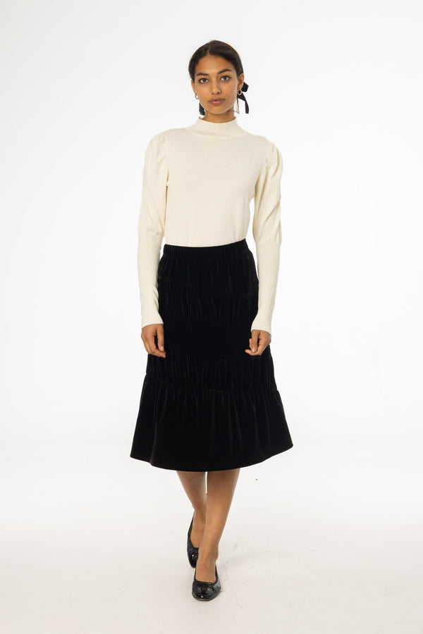 Black Layered Velvet Skirt
