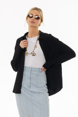 Black Linen Feel Blouse