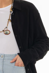 Black Linen Feel Blouse