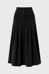 Black Linen Feel Pleated Stretch Maxi Skirt