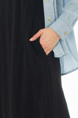 Black Linen Feel Slip Dress