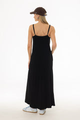 Black Linen Feel Slip Dress