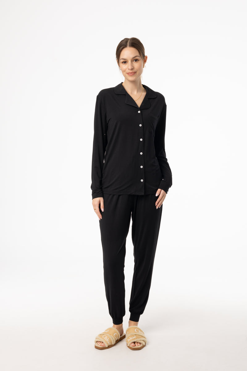 Black Long Sleeve Pajama Top and Jogger Pants