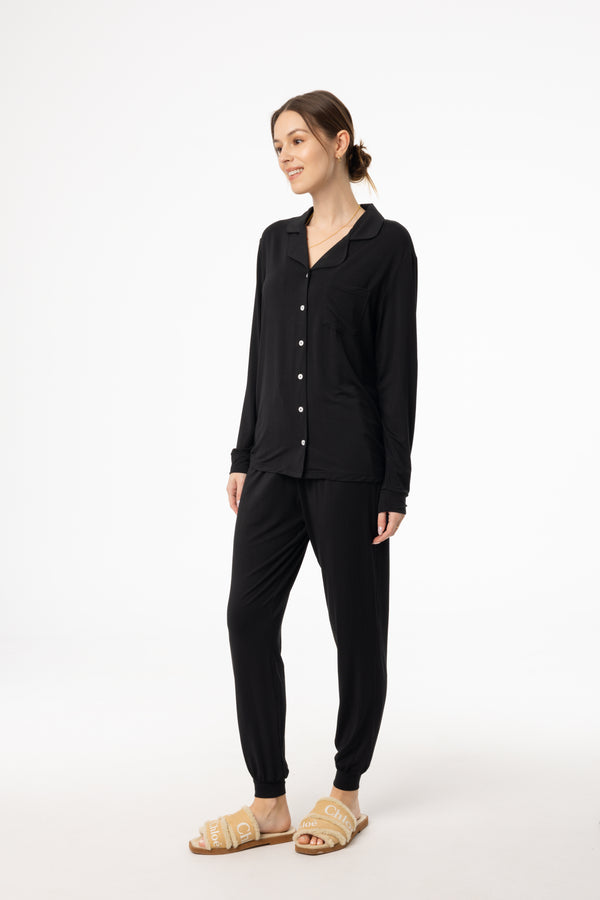 Black Long Sleeve Pajama Top and Jogger Pants