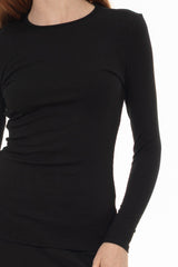 Black Long Sleeve Ribbed T-Shirt